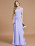 A-Line/Princess V-neck Chiffon Floor-Length Sleeveless Bridesmaid Dresses TPP0005466