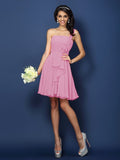 A-Line/Princess Strapless Hand-Made Flower Sleeveless Short Chiffon Bridesmaid Dresses TPP0005650