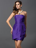 Sheath/Column Strapless Sleeveless Short Taffeta Bridesmaid Dresses TPP0005860