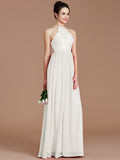 A-Line/Princess Halter Sleeveless Lace Floor-Length Chiffon Bridesmaid Dresses TPP0005320