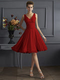 A-Line/Princess V-neck Sleeveless Pleats Short Chiffon Bridesmaid Dresses TPP0005039