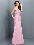 A-Line/Princess Sweetheart Lace Sleeveless Long Satin Bridesmaid Dresses TPP0005630