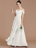 A-Line/Princess Off-the-Shoulder Sleeveless Ruched Floor-Length Chiffon Bridesmaid Dresses TPP0005174