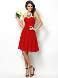 A-Line/Princess Sweetheart Pleats Sleeveless Short Chiffon Bridesmaid Dresses TPP0005177