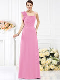 Sheath/Column Spaghetti Straps Hand-Made Flower Sleeveless Long Chiffon Bridesmaid Dresses TPP0005774