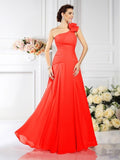 A-Line/Princess One-Shoulder Pleats Sleeveless Long Chiffon Bridesmaid Dresses TPP0005496