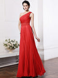 Sheath/Column One-Shoulder Sleeveless Beading Pleats Long Chiffon Bridesmaid Dresses TPP0005588