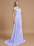 A-Line/Princess Halter Sleeveless Chiffon Sweep/Brush Train Bridesmaid Dresses TPP0005446