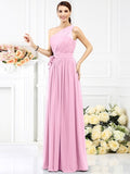 A-Line/Princess One-Shoulder Sash/Ribbon/Belt Sleeveless Long Chiffon Bridesmaid Dresses TPP0005345