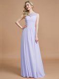 A-Line/Princess Bateau Sleeveless Ruched Floor-Length Chiffon Bridesmaid Dresses TPP0005673