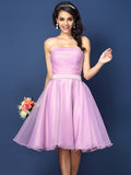 A-Line/Princess Strapless Pleats Sleeveless Short Satin Bridesmaid Dresses TPP0005499