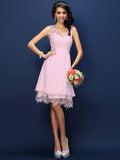 A-Line/Princess V-neck Lace Sleeveless Short Bridesmaid Dresses TPP0005236