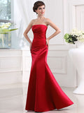 Sheath/Column Strapless Sleeveless Long Pleats Satin Bridesmaid Dresses TPP0005434