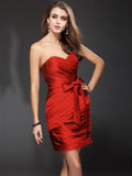 Sheath/Column Sweetheart Sleeveless Bowknot Ruffles Short Satin Bridesmaid Dresses TPP0005687