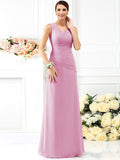 Sheath/Column V-neck Pleats Sleeveless Long Chiffon Bridesmaid Dresses TPP0005028