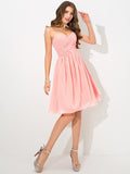 A-Line/Princess Sweetheart Pleats Sleeveless Short Chiffon Bridesmaid Dresses TPP0005313