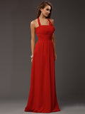 Sheath/Column Halter Sleeveless Ruffles Long Chiffon Bridesmaid Dresses TPP0005366