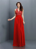 A-Line/Princess V-neck Applique Sleeveless Long Chiffon Bridesmaid Dresses TPP0005255