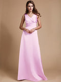 A-Line/Princess V-neck Long Sleeveless Elastic Woven Satin Bridesmaid Dresses TPP0005409