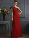 Sheath/Column One-Shoulder Sleeveless Pleats Long Elastic Woven Satin Bridesmaid Dresses TPP0005615