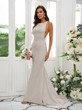 Sheath/Column Stretch Crepe Ruffles Square Sleeveless Sweep/Brush Train Bridesmaid Dresses TPP0004954