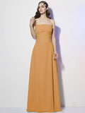 A-Line/Princess Strapless Sleeveless Pleats Long Chiffon Bridesmaid Dresses TPP0005257