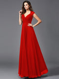 A-Line/Princess V-neck Sleeveless Long Chiffon Bridesmaid dresses TPP0005278