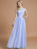 A-Line/Princess Scoop Sleeveless Floor-Length Chiffon Bridesmaid Dresses TPP0005421