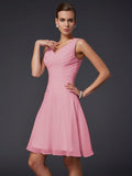 A-Line/Princess V-neck Sleeveless Pleats Short Chiffon Bridesmaid Dresses TPP0005099