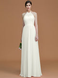 A-Line/Princess Halter Sleeveless Floor-Length Ruched Chiffon Bridesmaid Dresses TPP0005663