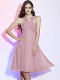 A-Line/Princess Halter Sleeveless Pleats Short Chiffon Bridesmaid Dresses TPP0005098