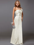 Sheath/Column One-Shoulder Sleeveless Ruffles Long Satin Bridesmaid Dresses TPP0005611