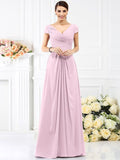 A-Line/Princess V-neck Pleats Short Sleeves Long Chiffon Bridesmaid Dresses TPP0005128