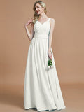 A-Line/Princess V-neck Chiffon Floor-Length Sleeveless Bridesmaid Dresses TPP0005020