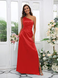 Sheath/Column Elastic Woven Satin Ruched One-Shoulder Sleeveless Floor-Length Bridesmaid Dresses TPP0004908