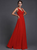 A-Line/Princess V-neck Sleeveless Long Ruffles Chiffon Bridesmaid Dresses TPP0005130