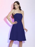 Sheath/Column Strapless Sleeveless Ruched Short Chiffon Bridesmaid Dresses TPP0005377