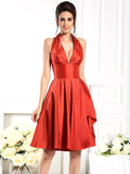 A-Line/Princess Halter Sleeveless Short Taffeta Bridesmaid Dresses TPP0005356