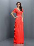 A-Line/Princess Sweetheart Pleats Short Sleeves Long Chiffon Bridesmaid Dresses TPP0005228