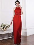 Sheath/Column Scoop Sleeveless Beading Bowknot Long Elastic Woven Satin Bridesmaid Dresses TPP0005506