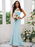 Sheath/Column Stretch Crepe Ruffles One-Shoulder Sleeveless Floor-Length Bridesmaid Dresses TPP0004901