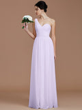 A-Line/Princess One-Shoulder Sleeveless Ruched Floor-Length Chiffon Bridesmaid Dresses TPP0005033