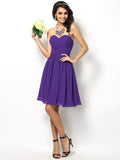 A-Line/Princess Sweetheart Pleats Sleeveless Short Chiffon Bridesmaid Dresses TPP0005177