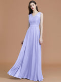 A-Line/Princess V-neck Sleeveless Floor-Length Lace Chiffon Bridesmaid Dresses TPP0005542