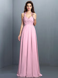 A-Line/Princess Halter Pleats Sleeveless Long Chiffon Bridesmaid Dresses TPP0005390