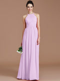 A-Line/Princess Halter Sleeveless Ruched Floor-Length Chiffon Bridesmaid Dresses TPP0005272