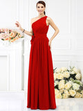 A-Line/Princess One-Shoulder Sash/Ribbon/Belt Sleeveless Long Chiffon Bridesmaid Dresses TPP0005345