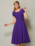 Sheath/Column Bateau Short Sleeves Ruffles Short Chiffon Bridesmaid Dresses TPP0005029