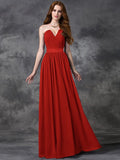 A-line/Princess Sweetheart Ruched Sleeveless Long Chiffon Bridesmaid Dresses TPP0005563