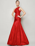 A-Line/Princess One-Shoulder Sleeveless Pleats Long Taffeta Bridesmaid Dresses TPP0005085